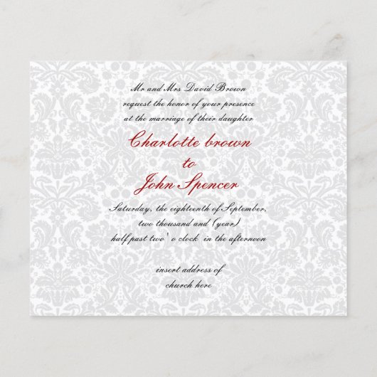 Papier Invitation Red Black Mariage damassé (Dos)