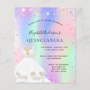 Papier Invitation robe holographique rose Quinceanera