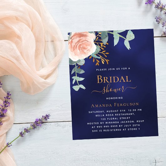 Papier Invitation rose de douche nuptiale bleu or