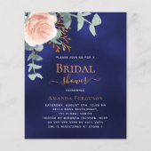 Papier Invitation rose de douche nuptiale bleu or (Devant)
