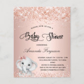 Papier Invitation rose d'éléphante du Baby shower budgéta (Devant)