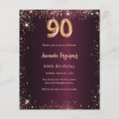 Papier Invitation rose gold et burgundy pour 90e annivers (Devant)