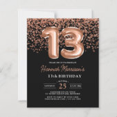 Papier Invitation Rose Gold Noir pour 13e Anniversaire à  (Devant)