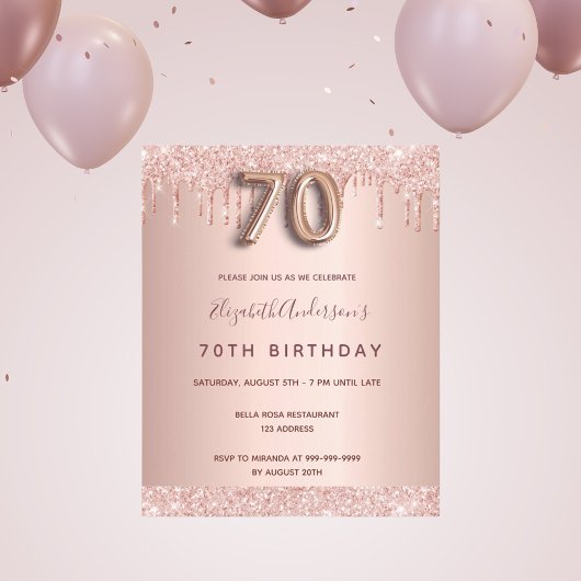 Papier Invitation rose gold pailleté pour 70e anniversair