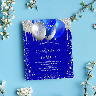 Papier Invitation royale bleu argent pour Sweet 16