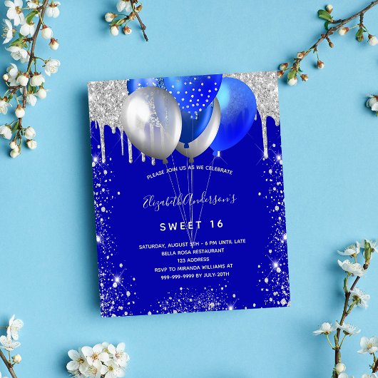 Papier Invitation royale bleu argent pour Sweet 16