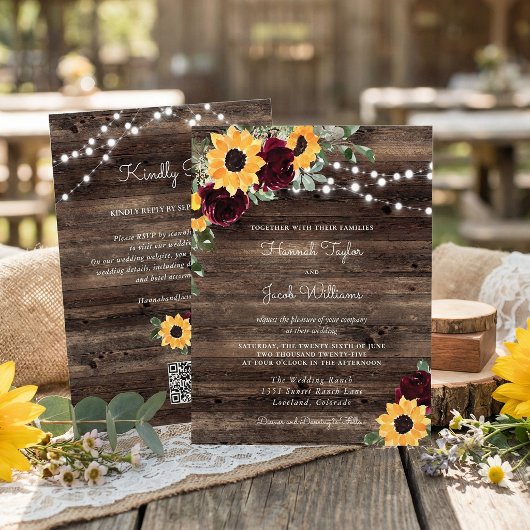 Papier Invitation RSVP Code QR Roses Tournesol Budget