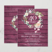 Papier Invitation Rustique Budget 40e Anniversaire de Mar (Devant / Derrière)