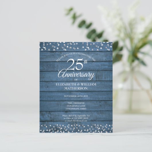 Papier Invitation Rustique de 25e Anniversaire de Mariage (Debout devant)