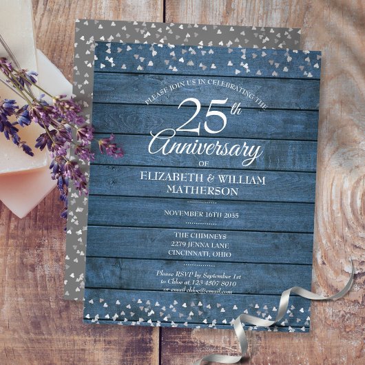 Papier Invitation Rustique de 25e Anniversaire de Mariage
