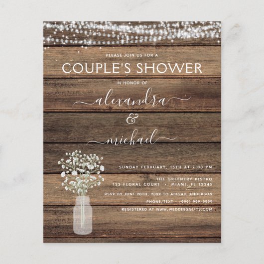 Papier Invitation rustique de la douche de Couple budget (Devant)