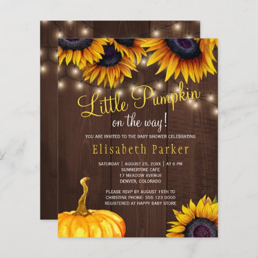 Papier Invitation rustique et économique pour une baby sh (Devant / Derrière)