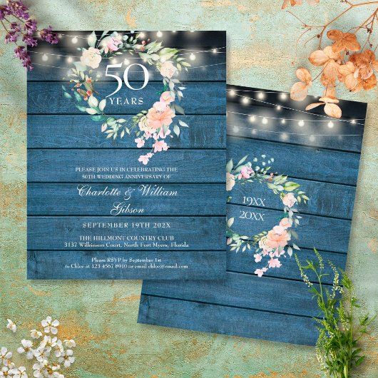 Papier Invitation Rustique Florale pour les 50 ans de Mar