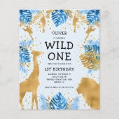 Papier Invitation Safari Bleu Or pour le 1er Anniversaire (Devant)