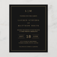 Invitation simple Black and Gold Budget Wedding