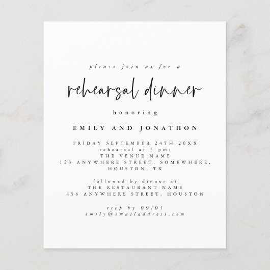 Papier Invitation simple noir et blanc pour dîner de répé (Devant)