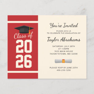 Papier Invitation simple Red Graduation Party 2025
