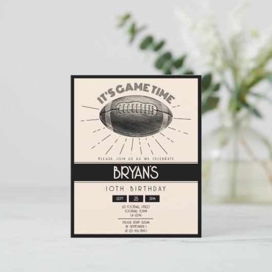 Papier Invitation simple rétro noir pour anniversaire de  (Debout devant)