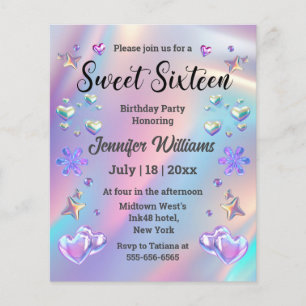 Papier invitation stylée holographique pour sweet sixteen