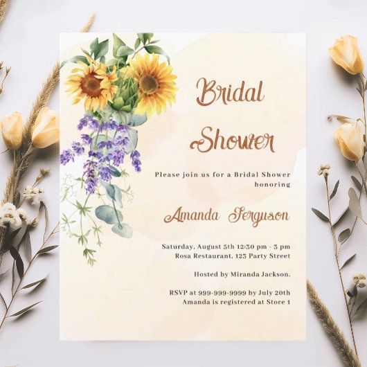 Papier Invitation Sunflowers lavande nuptiale douche