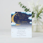 Papier Invitation sur le Baby shower de garçon bleu lune (Debout devant)