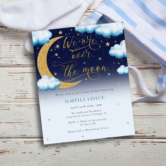 Papier Invitation sur le Baby shower de garçon bleu lune