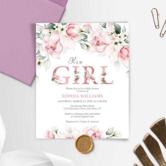 Papier Invitation sur le Baby shower d'or Rose et Blush d