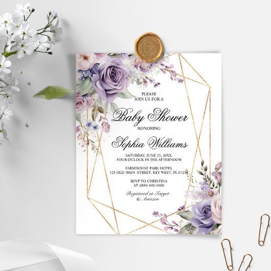 Papier Invitation sur le Baby shower Rose Purple & Blush 