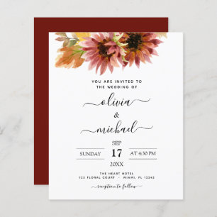 Papier Invitation sur le Mariage campagnard de tournesol
