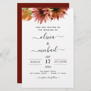 Papier Invitation sur le Mariage campagnard de tournesol