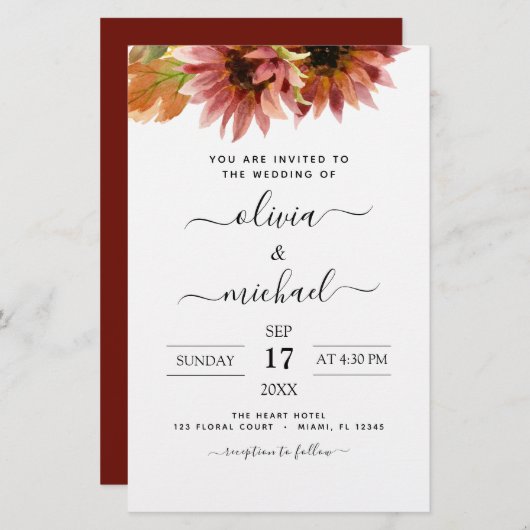 Papier Invitation sur le Mariage campagnard de tournesol  (Devant / Derrière)