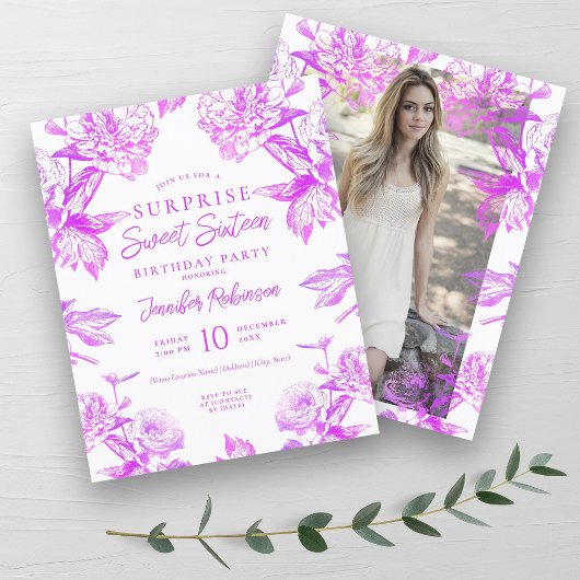 Papier Invitation SURPRISE Rose Fleurie Budget pour un Jo