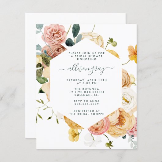 Papier Invitation Sutton Bridal Shower (Devant / Derrière)