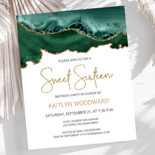 Papier Invitation Sweet 16 Budget Émeraude Verte Agate Or