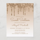 Papier Invitation Sweet 16 Budget Glitter Drip Or (Devant)