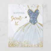 Papier Invitation Sweet 16 Robe Bleue Poussiéreuse Or Bud