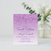 Papier Invitation Sweet 16 Violet Budget Glitter Drip (Debout devant)