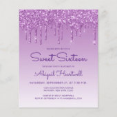 Papier Invitation Sweet 16 Violet Budget Glitter Drip (Devant)