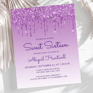 Papier Invitation Sweet 16 Violet Budget Glitter Drip