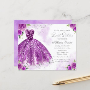 Papier Invitation Sweet sixteen Budget Argent Purple Gown