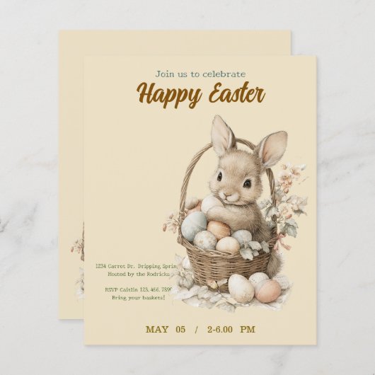Papier invitation to Easter with Peter Rabbit (Devant / Derrière)