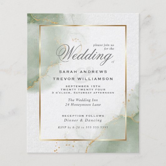 Papier Invitation Verte Mariage Gold Muted Sage (Devant)