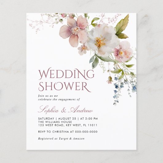 Papier Invitation Wedding shower Fleur sauvage rustique B (Devant)