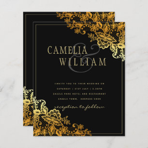 Papier Invitations Black Gold Lace Wedding