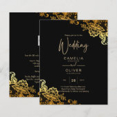 Papier Invitations Black Gold Lace Wedding (Devant / Derrière)