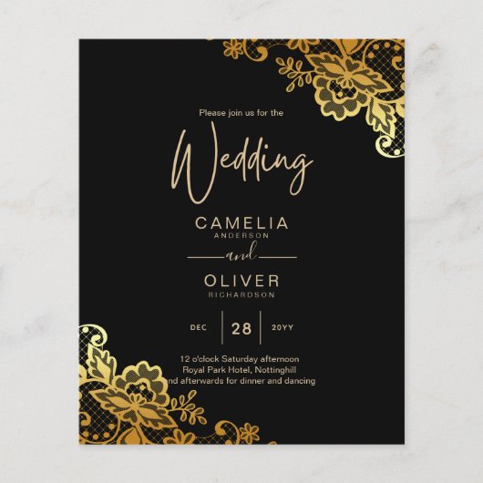 Papier Invitations Black Gold Lace Wedding (Devant)
