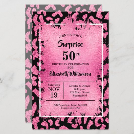 Papier Invitations d'anniversaire Budget Pink Black Leopa (Devant / Derrière)
