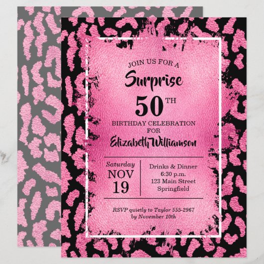 Papier Invitations d'anniversaire Budget Pink Black Leopa (Devant / Derrière)