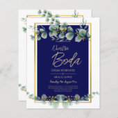 Papier Invitations De Boda Elegantes Marine Blue Gold (Devant / Derrière)