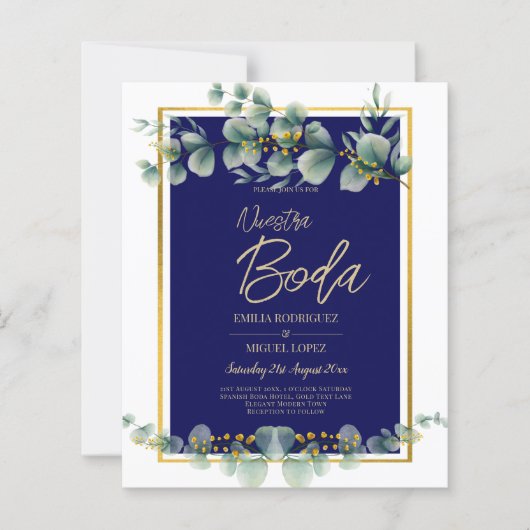 Papier Invitations De Boda Elegantes Marine Blue Gold (Devant)